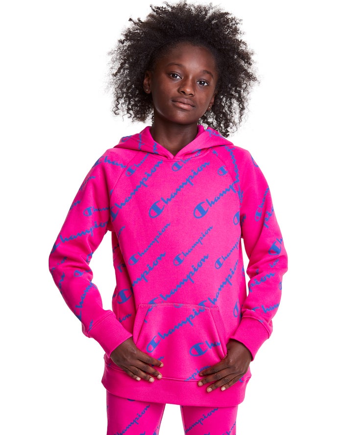 Champion Hoodie Meisjes - Roze - Fleece Raglan Allover Logo ( 149658-VAL )